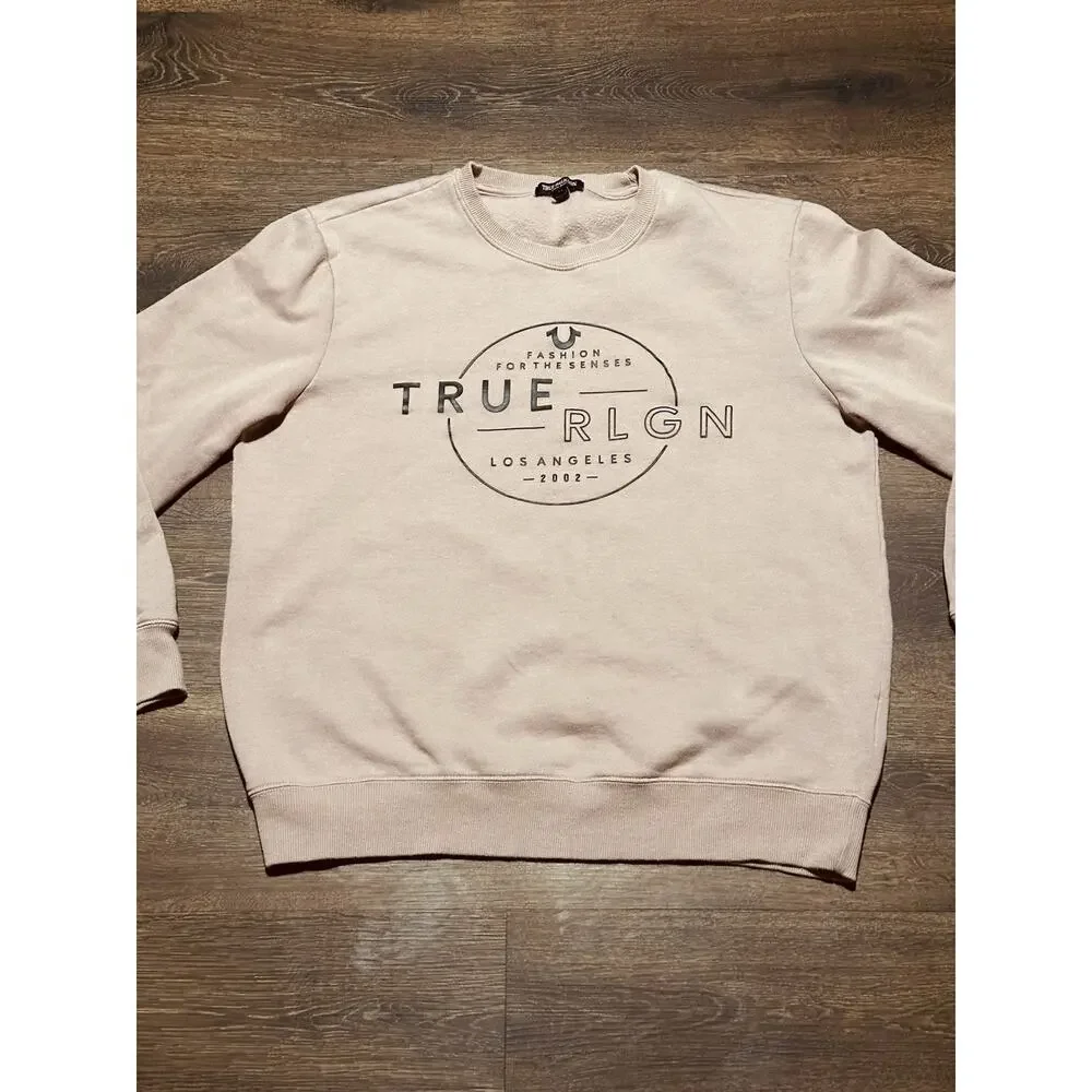TRUE RELIGION Men’s Halo Sweatshirt Los Angeles Graphic Sweater Maeve Pink SZ L